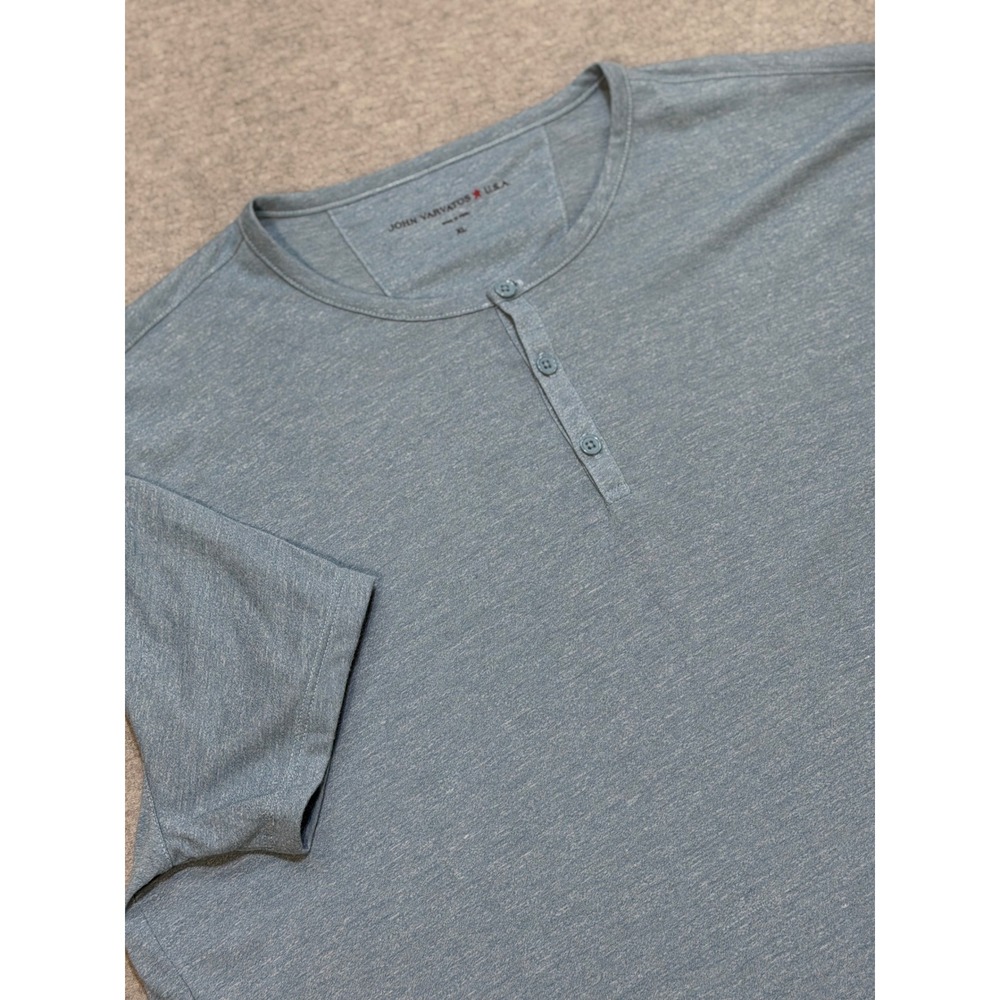 John Varvatos USA Mens XL Blue Heathered Short Sleeve Henley T-Shirt